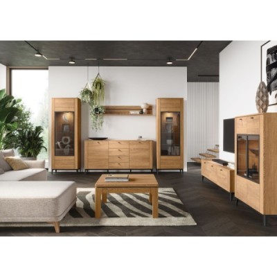 Komoda Porto 75 5S Czarny Mat / Dąb Złoty