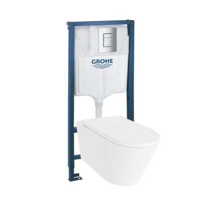 DOMINO Zestaw GROHE 4 w 1 + przycisk CHROM prostokątny + miska VERSONI TORNADO 3.0