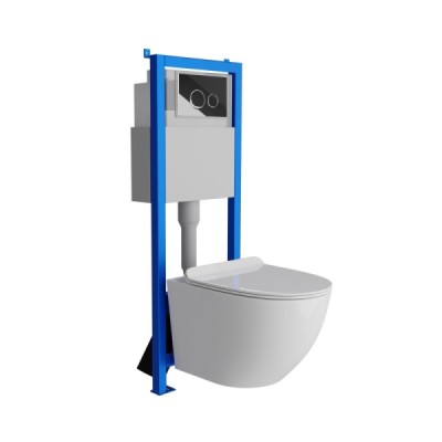 DOMINO Zestaw WC 4 w 1 + przycisk CHROM prostokątny (101.1.2) + miska SOFI SLIM