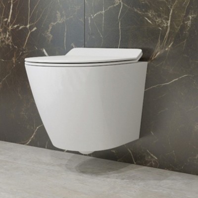 DOMINO Zestaw WC 4 w 1 + przycisk CHROM prostokątny (101.1.2) + miska SOFI SLIM