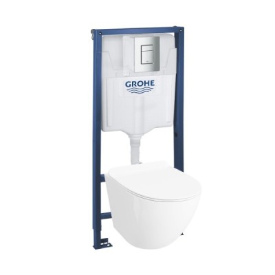 DOMINO ZESTAW GROHE 4 w 1 + przycisk chrom prostokątny + miska LIO SLIM